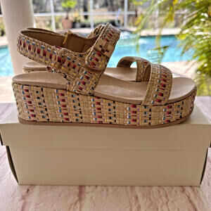 Anne Klein AKVerse Multicolor Platform Sandal Rafia 7M NIB